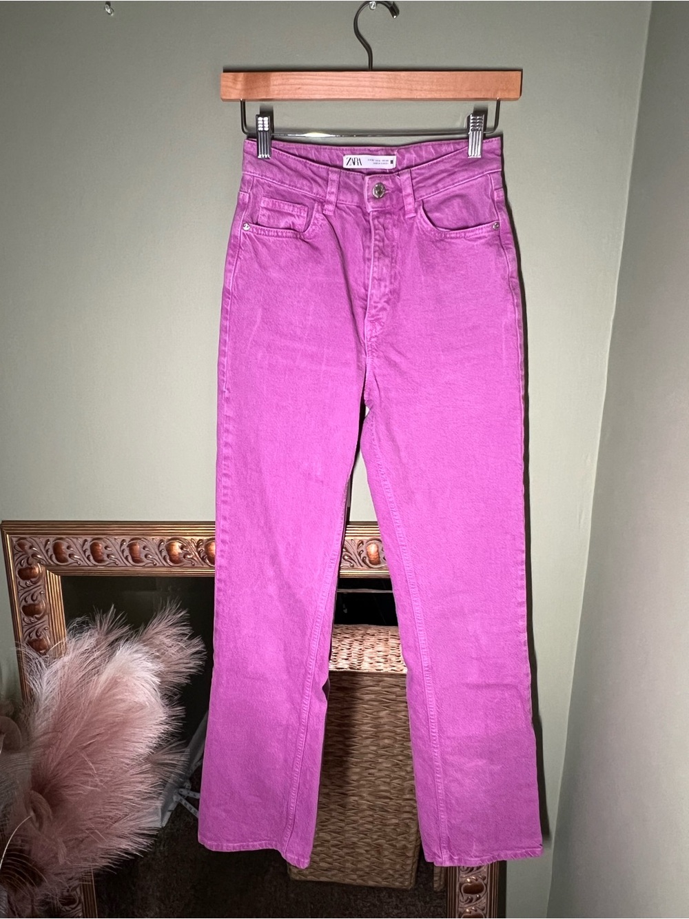 Zara Straight Leg Jeans in Vibrant Pink